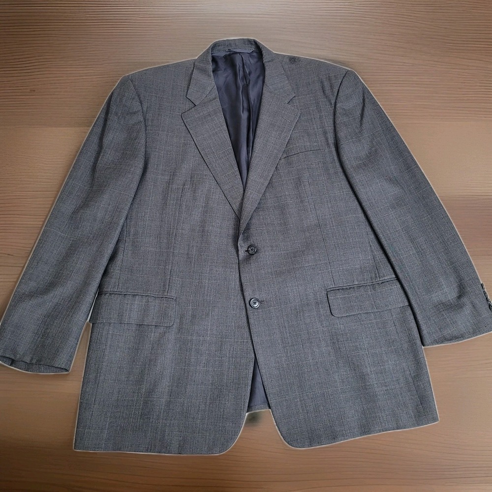 🕴️Hickey-Freeman Collection Nordstrom Men's 46 R‎ Black Tonal Plaid Wool Blazer